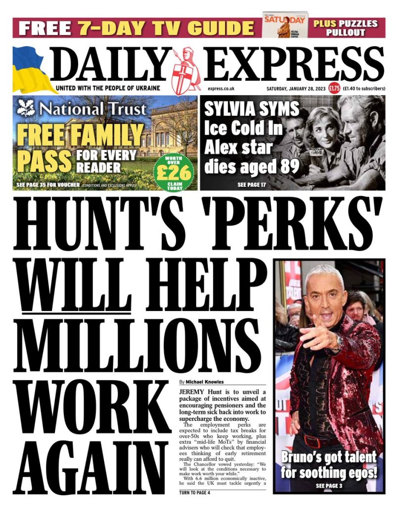 Daily Express Front Page 28th of January 2023 Tomorrow's Papers Today!