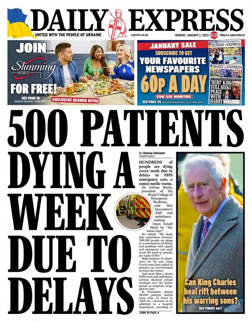 Daily Express Front Page 2nd of January 2023 Tomorrow's Papers Today!