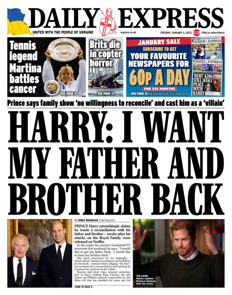 Daily Express Front Page 3rd of January 2023 Tomorrow's Papers Today!