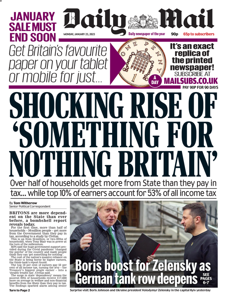 Daily Mail Front Page 23rd of January 2023 Tomorrow's Papers Today!