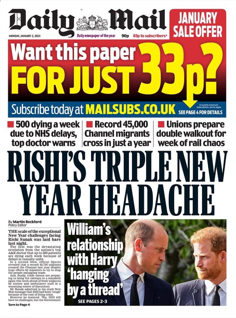 Daily Mail Front Page 2nd of January 2023 Tomorrow's Papers Today!