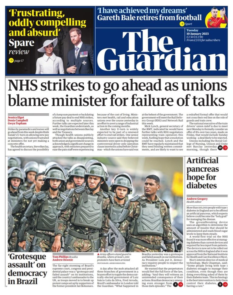 Guardian Front Page 10th of January 2023 Tomorrow's Papers Today!