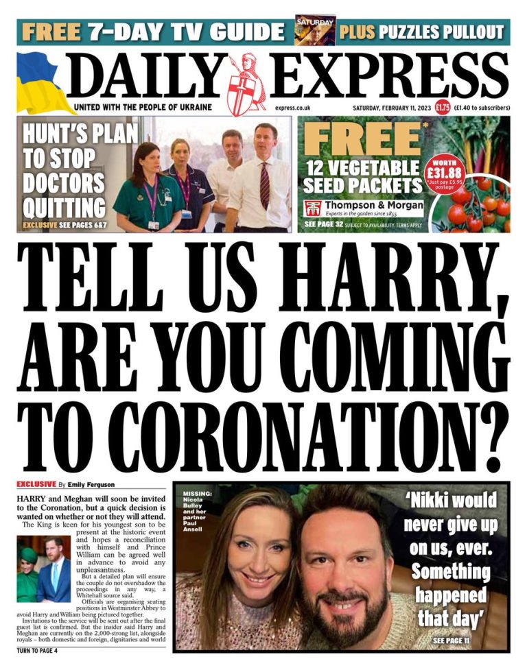 Daily Express Front Page 11th of February 2023 Tomorrow's Papers Today!