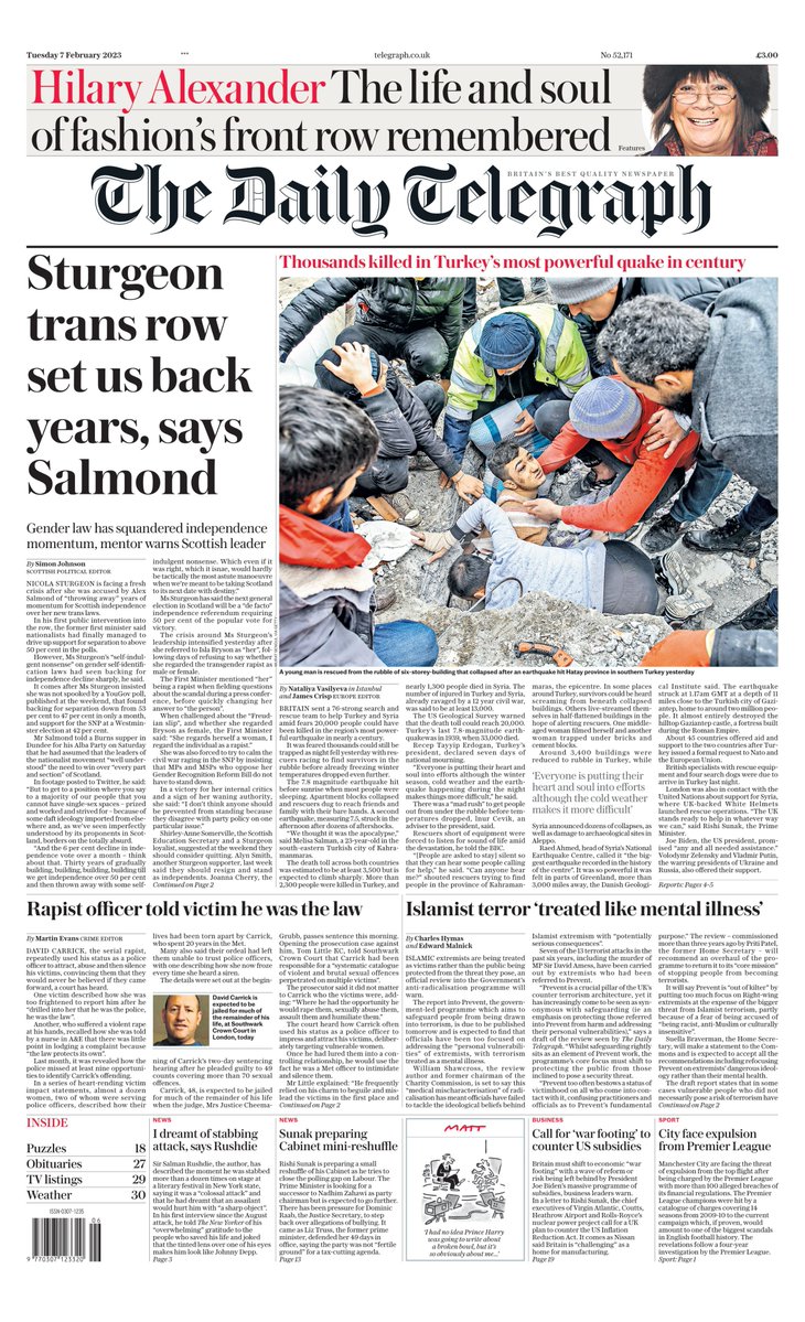 Daily Telegraph Front Page 7th Of February 2023 Tomorrows Papers Today