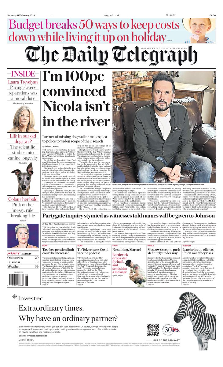 Daily Telegraph Front Page 11th Of February 2023 Tomorrows Papers Today