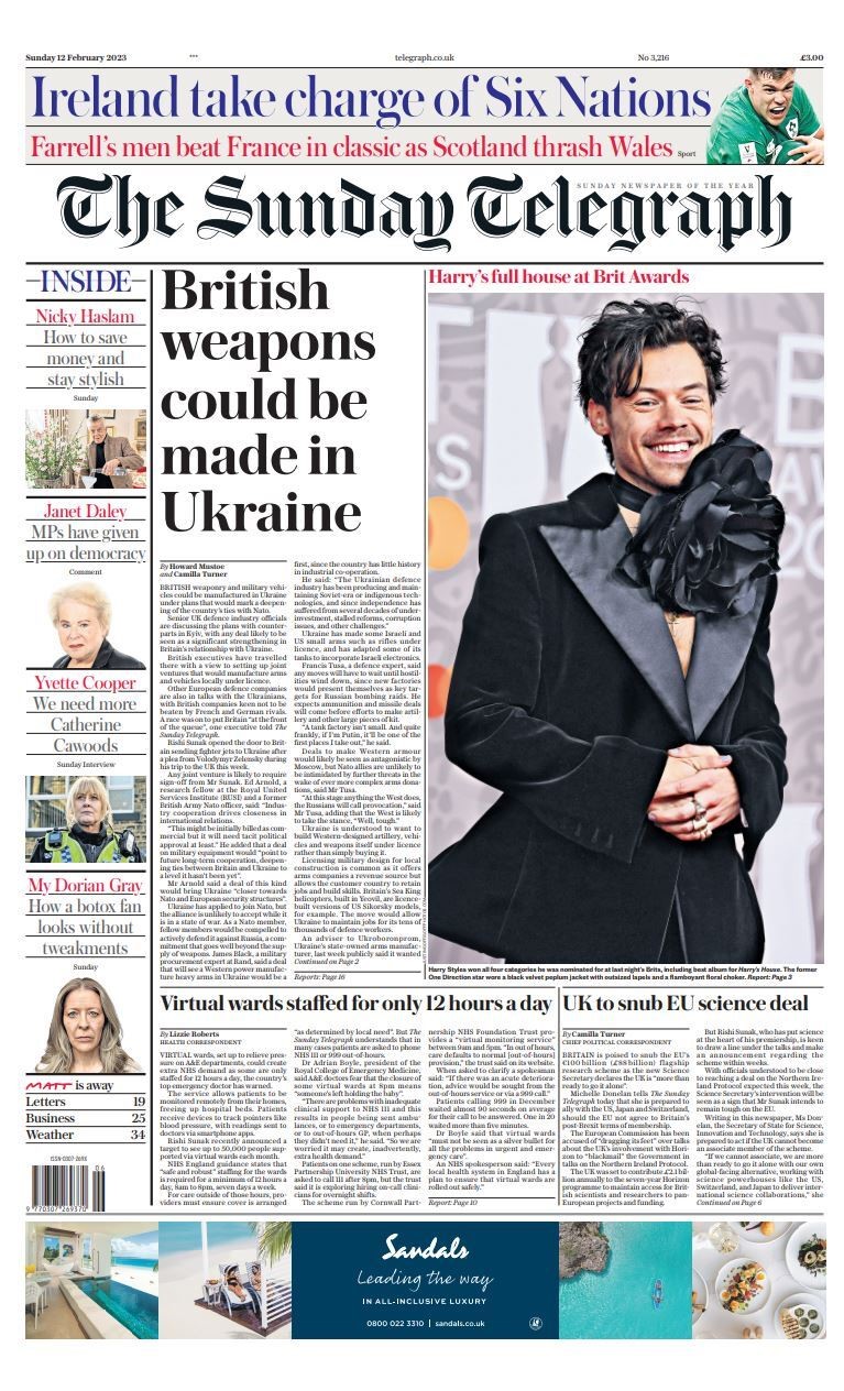 Sunday Telegraph Front Page 12th Of February 2023 Tomorrows Papers
