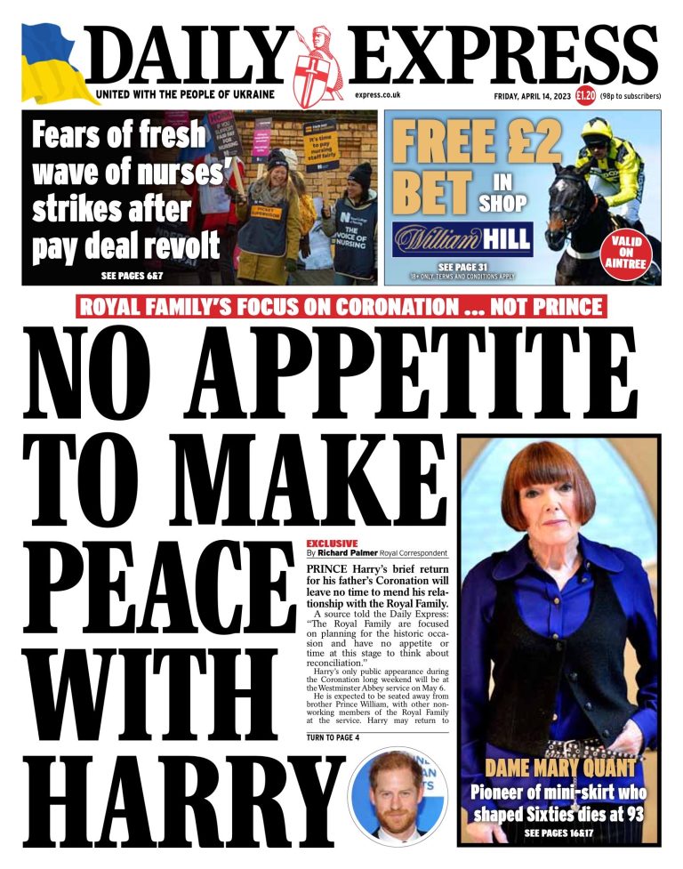 Daily Express Front Page 14th of April 2023 Tomorrow's Papers Today!