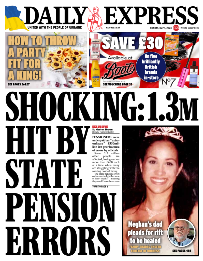 Daily Express Front Page 1st of May 2023 Tomorrow's Papers Today!