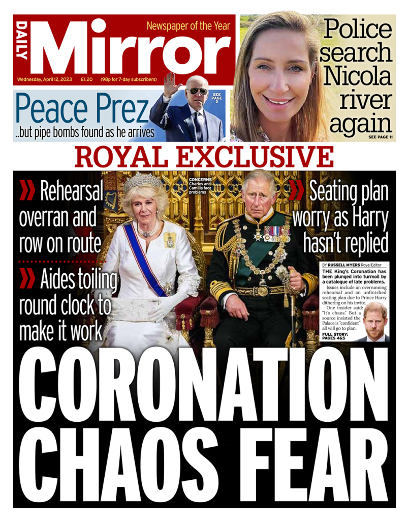 Daily Mirror Front Page 12th of April 2023 Tomorrow's Papers Today!