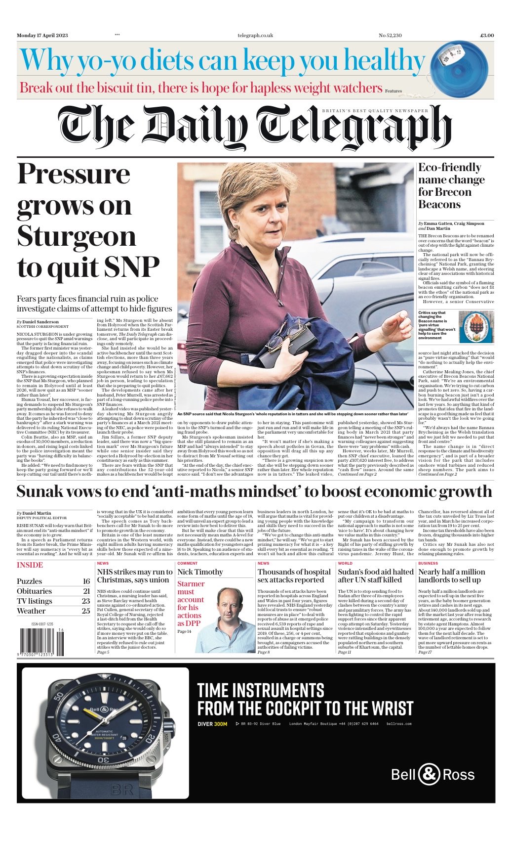 Daily Telegraph Front Page 17th Of April 2023 Tomorrows Papers Today