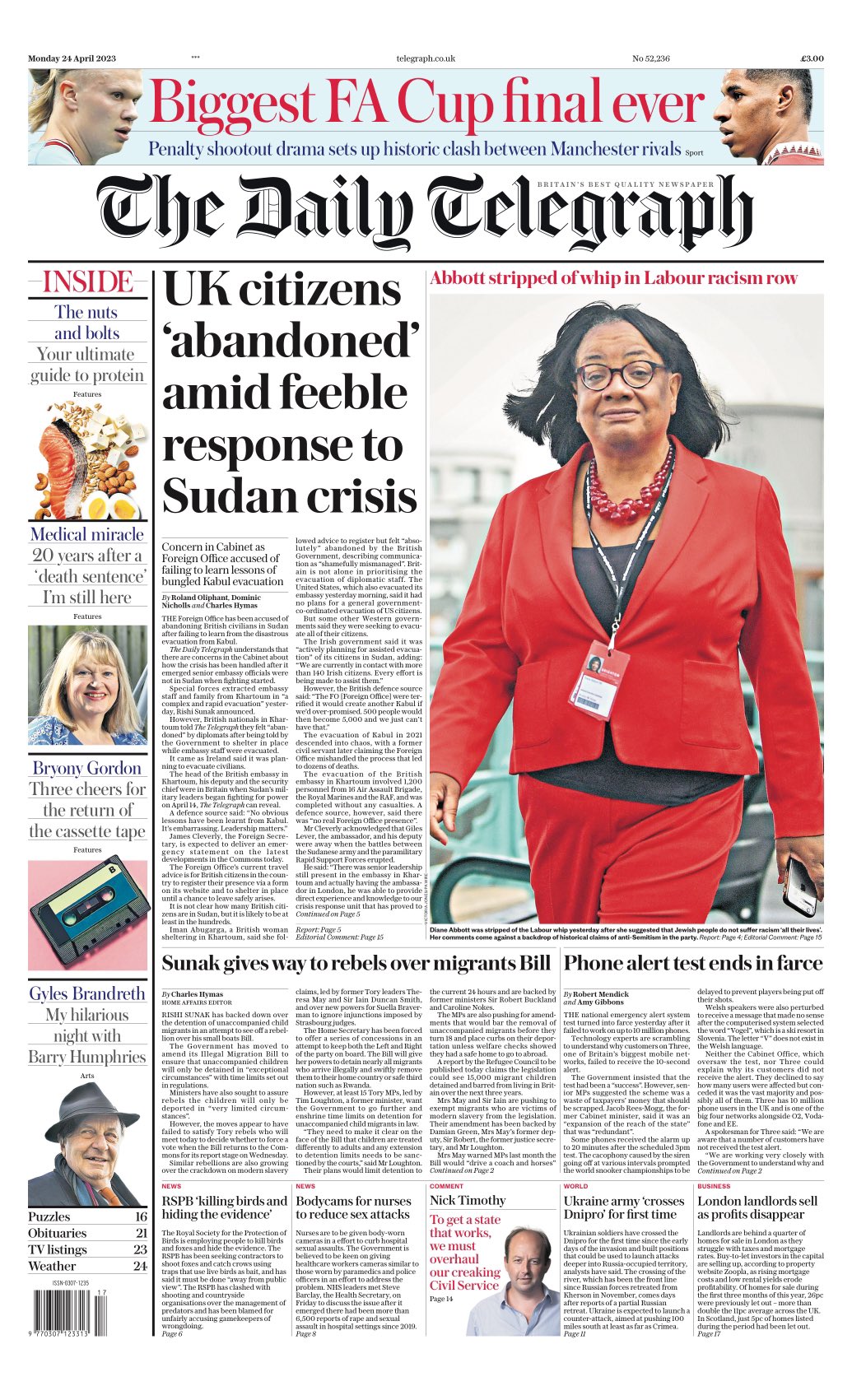 Daily Telegraph Front Page 24th Of April 2023 Tomorrows Papers Today
