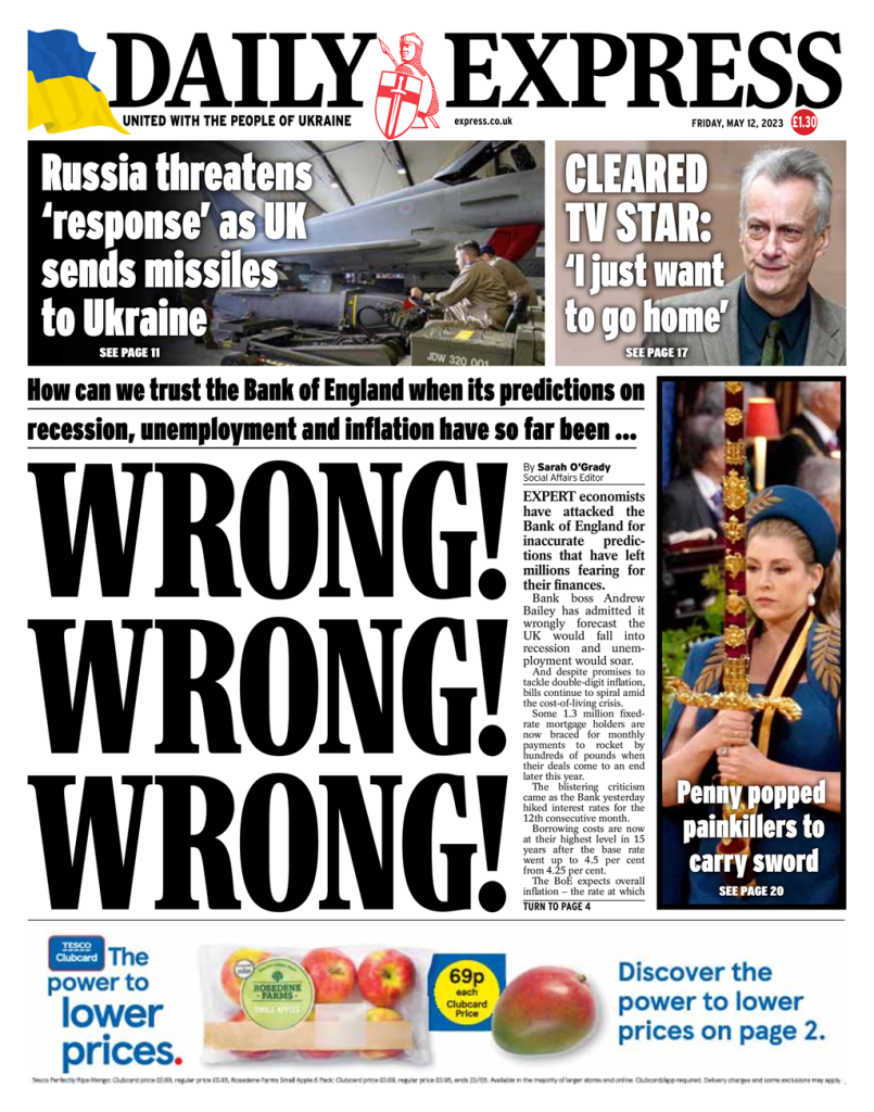 Daily Express Front Page 12th of May 2023 Tomorrow's Papers Today!