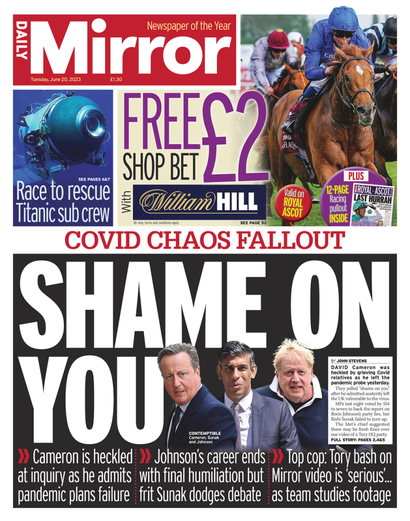 Daily Mirror Front Page 20th of June 2023 Tomorrow's Papers Today!