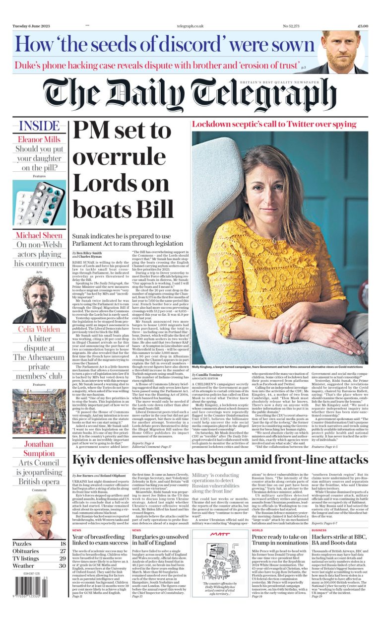 Daily Telegraph Front Page 6th of June 2023 Tomorrow's Papers Today!