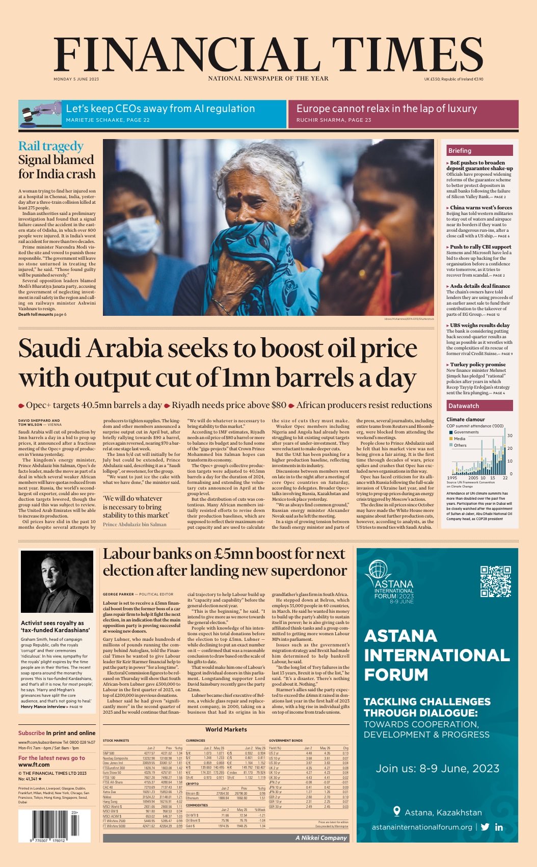 Financial Times Front Page 5th of June 2023 Tomorrow's Papers Today!