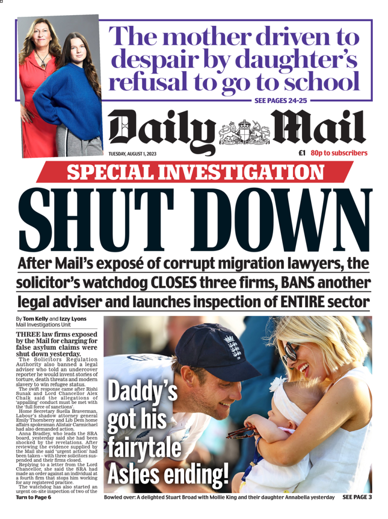 Daily Mail Front Page 1st of August 2023 Tomorrow's Papers Today!