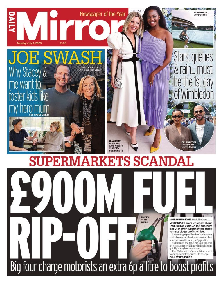 Daily Mirror Front Page 4th of July 2023 Tomorrow's Papers Today!