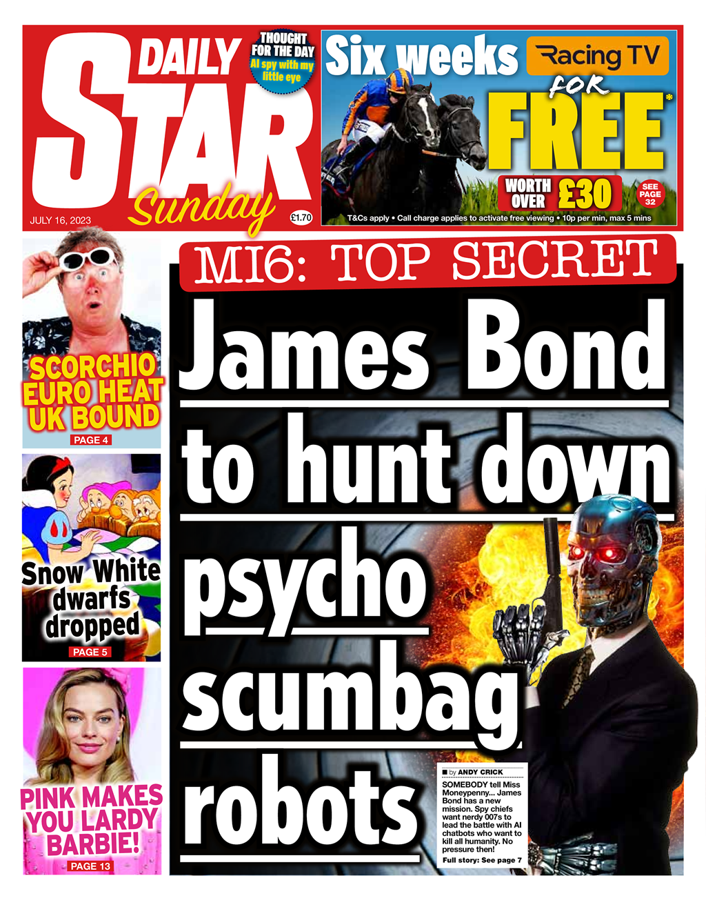 Daily Star Sunday Front Page 16th of July 2023 Tomorrow's Papers Today!