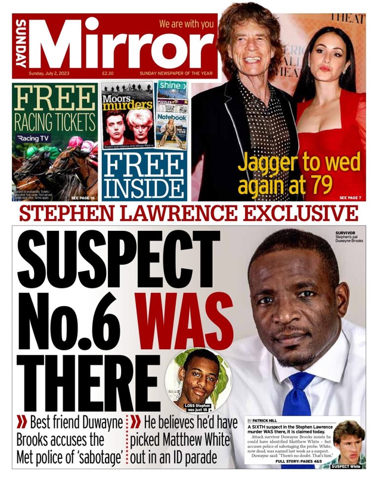 Sunday Mirror Front Page 2nd of July 2023 Tomorrow's Papers Today!