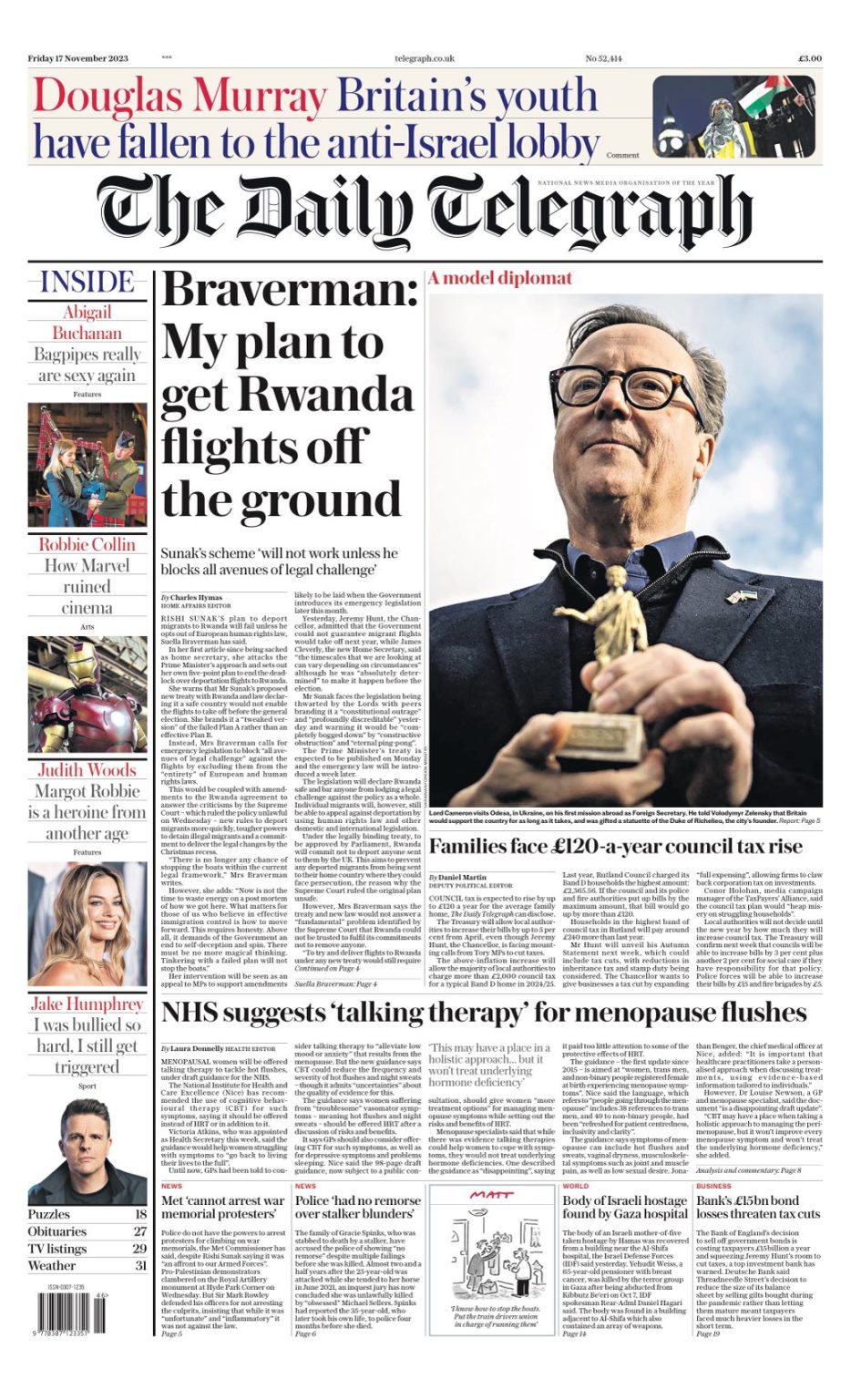 Daily Telegraph Front Page 17th Of November 2023 Tomorrows Papers Today