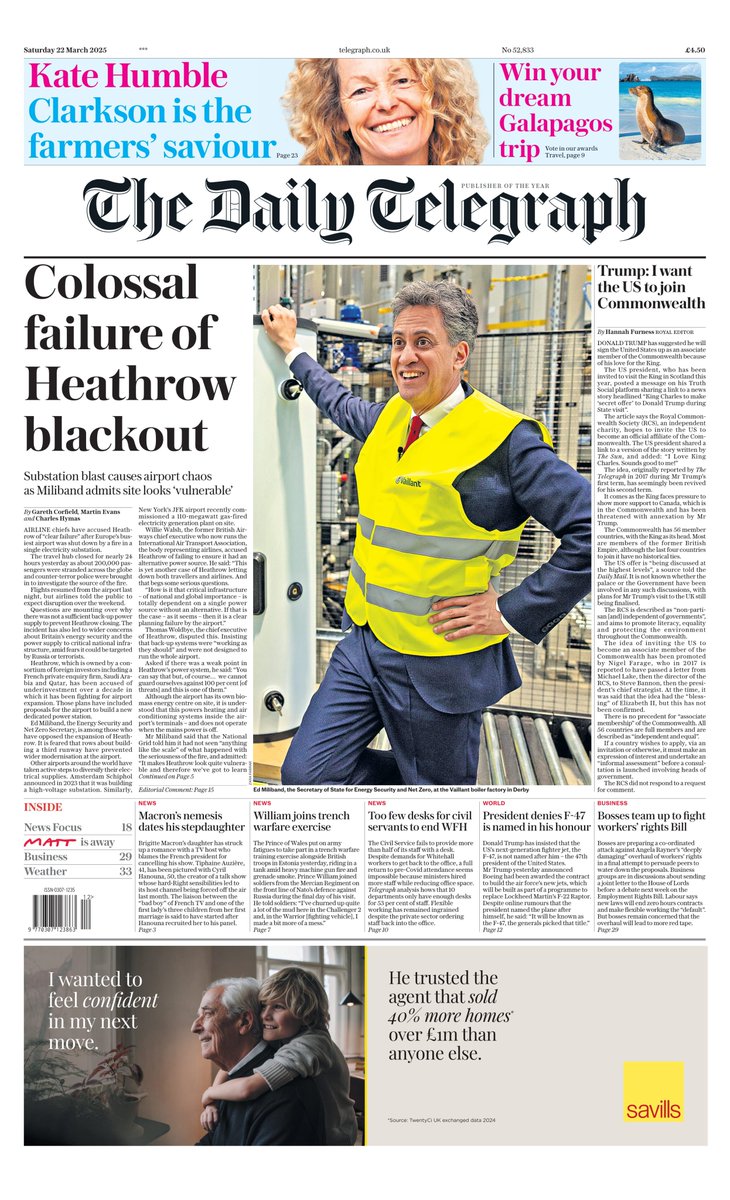 Daily Telegraph Front Page 22nd Of March 2025 Tomorrow s Papers Today 