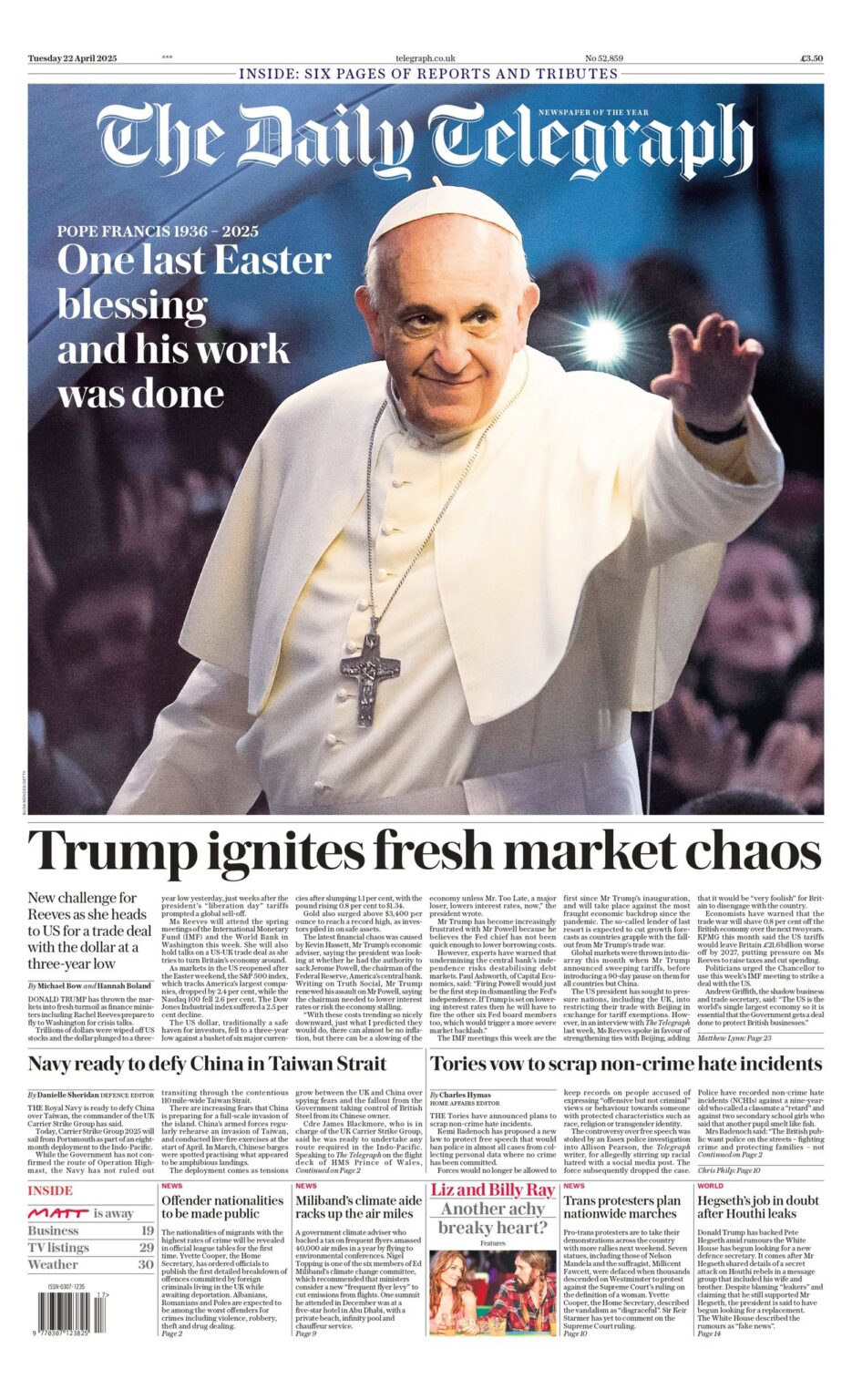 Tomorrow's Papers Today - UK Front Pages - Latest Newspaper Headlines