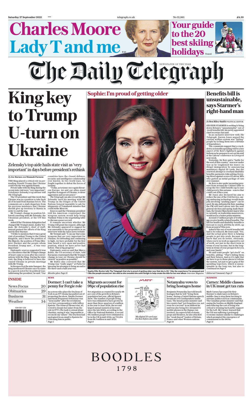 Daily Telegraph Front Page 27th Of September 2025 Tomorrow s Papers 