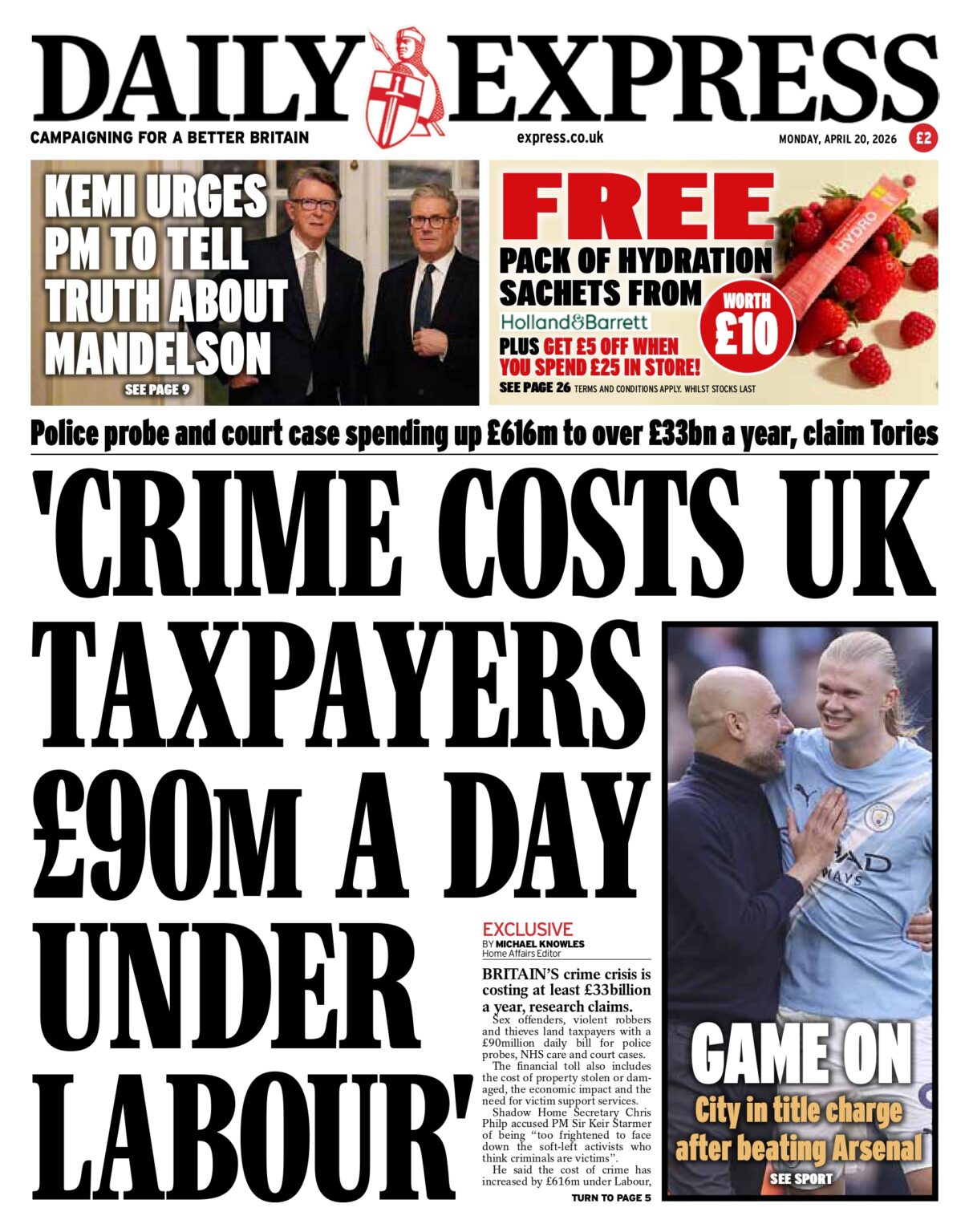 Daily Express Front Page 20th of April 2026 - Tomorrow's Papers Today!